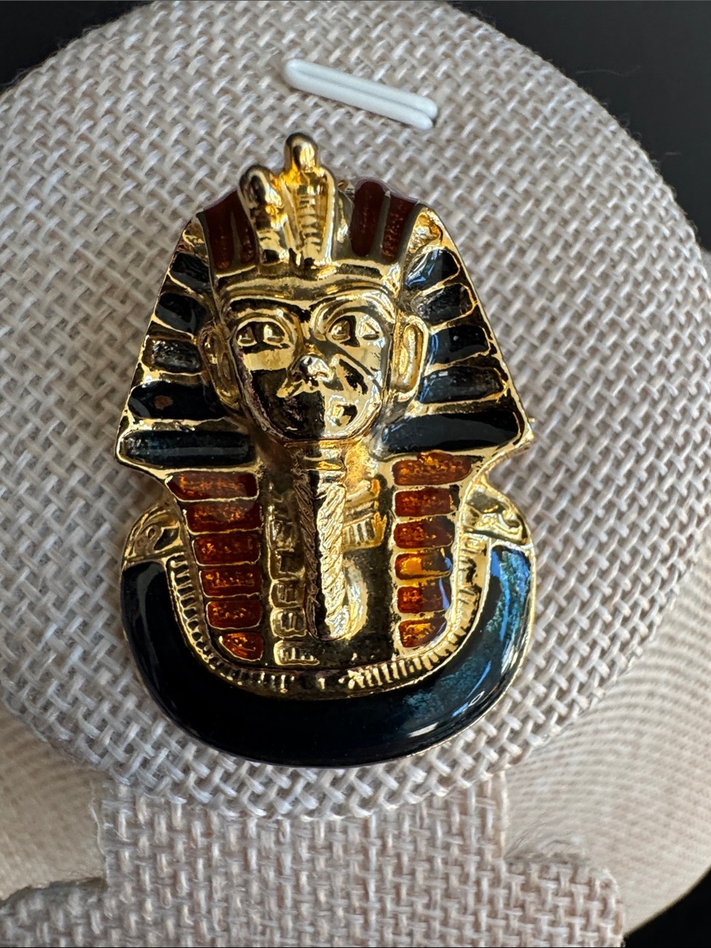 VTG 1970s King Tut Brooch Egyptian Revival Enamel Gold-Tone Green Amber